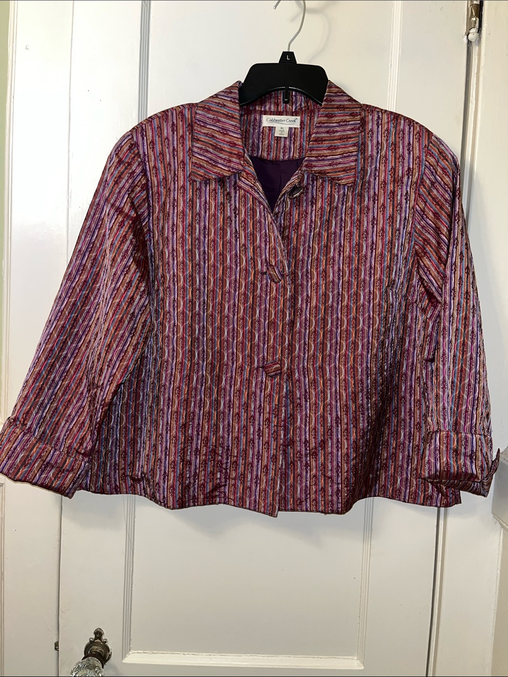 Coldwater Creek Multicolor Maroon, Green & Purple Striped and Print Jacket